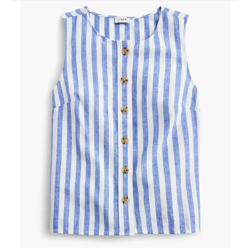 J.CREW Factory Striped linen blend Tank Size XS NWT CK742 - Picture 1 of 16